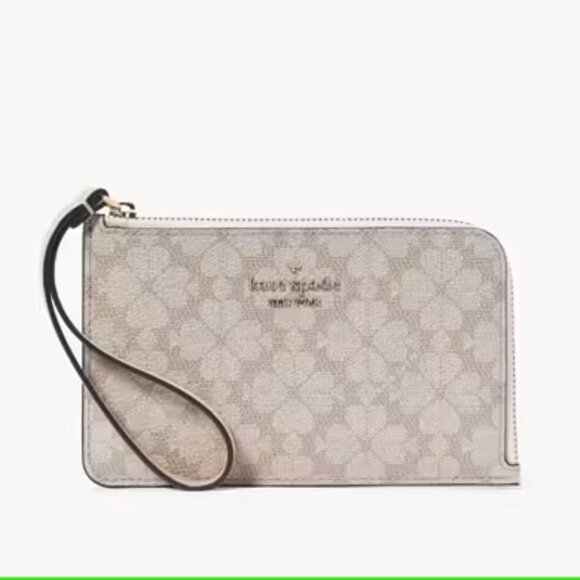 Kate Spade  Lucy Spade Flower Small L-Zip Wristlet Dark Beige Multi KH614 - Picture 1 of 4